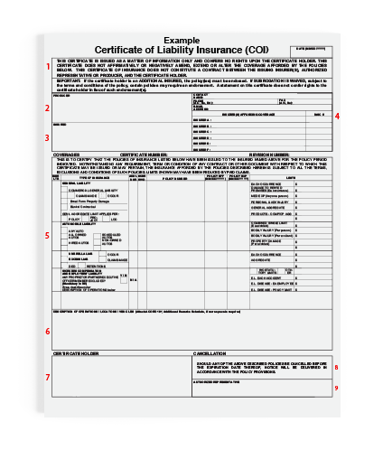 Certificate of Liabilty Sample Form Comp Example of a Certificate of Liability Insurance Form